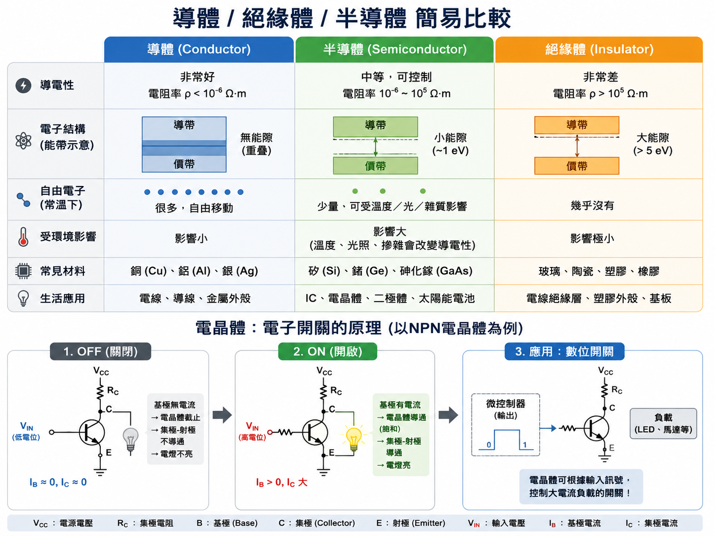 這是一張圖片 導體絕緣體與半導體比較